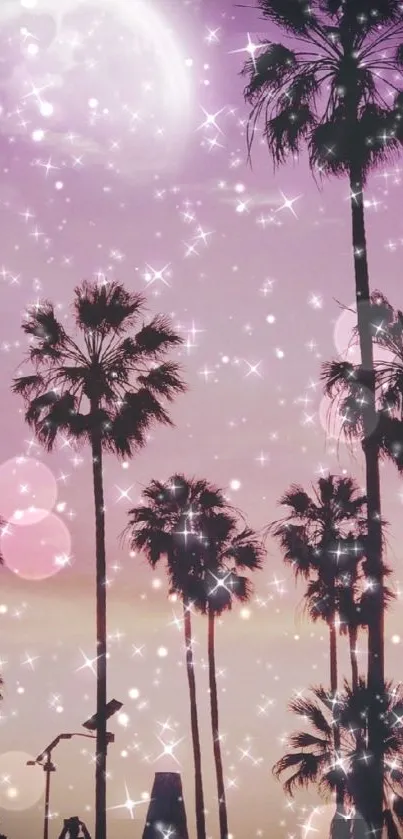 Magical palm trees under a starry night sky wallpaper.