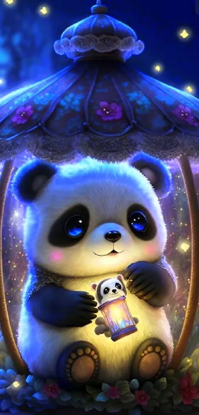 Cute panda inside a glowing lantern art.