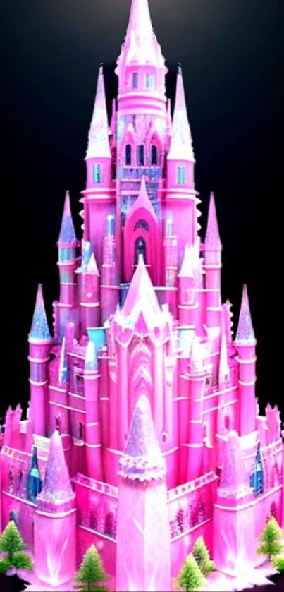 Vibrant pink castle illustration on a phone wallpaper.