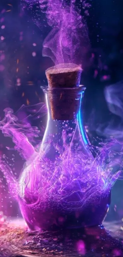 A magical purple potion bottle glowing vividly.