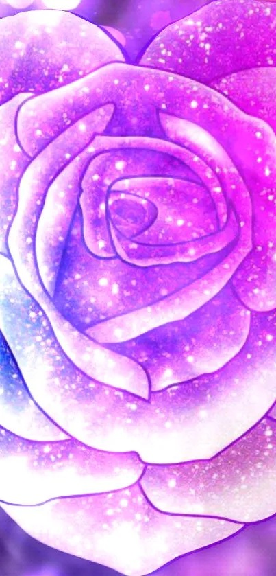 Purple rose with glowing, sparkling petals in a magical design.