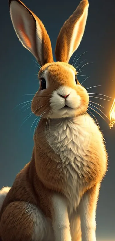 Magical rabbit with glowing wand in fantasy art.