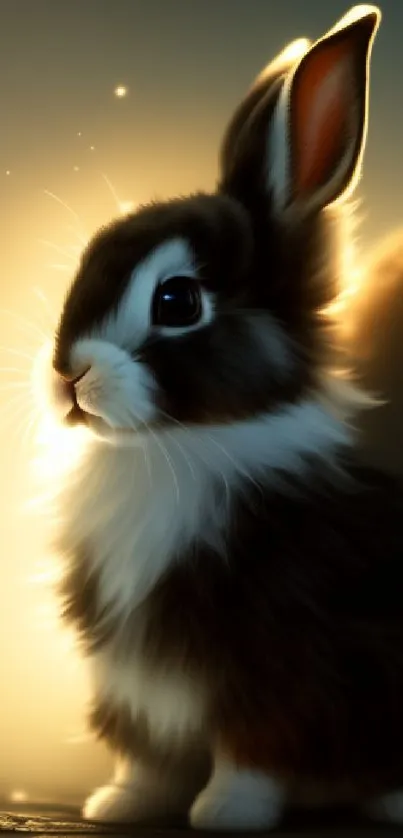 Enchanting rabbit in golden light, perfect for a magical mobile wallpaper.