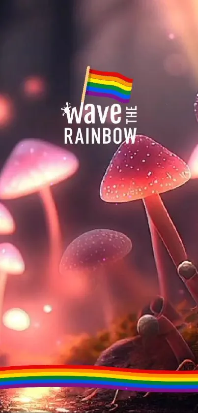 Vibrant mobile wallpaper with rainbow-lit mushrooms.