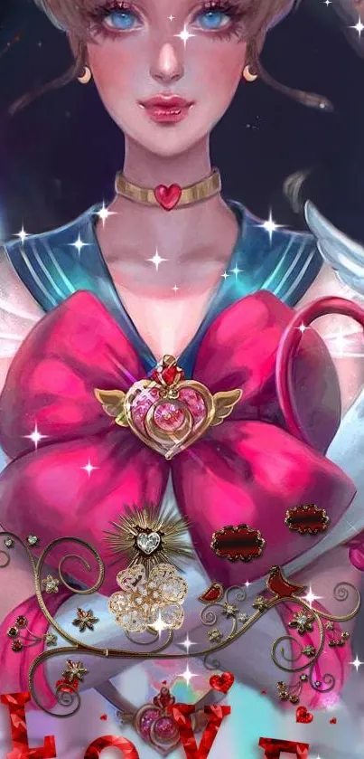 Stunning artwork of a magical sailor senshi with a prominent red bow.