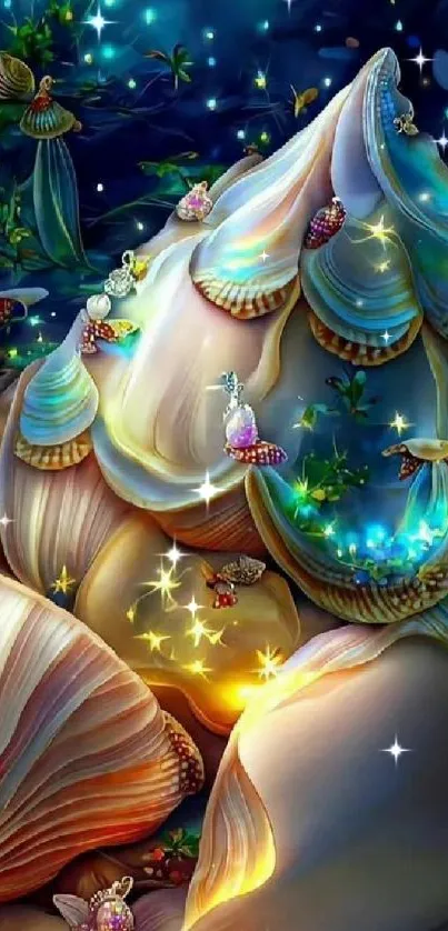 Magical fantasy seashell wallpaper with vivid colors.