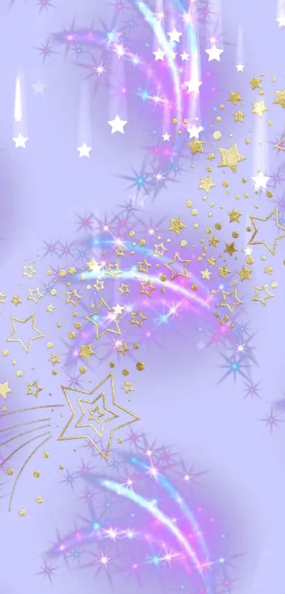 Lavender wallpaper with shimmering stars and golden accents.