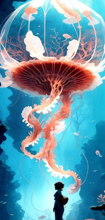 Vibrant jellyfish artwork with rich blues and corals.