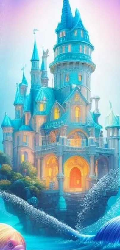 Magical underwater castle with vibrant colors