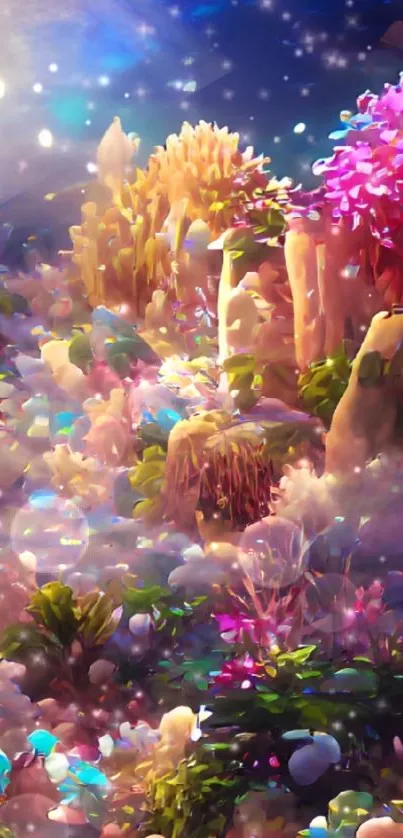 Magical underwater coral garden with vibrant colors and mystical ocean life.