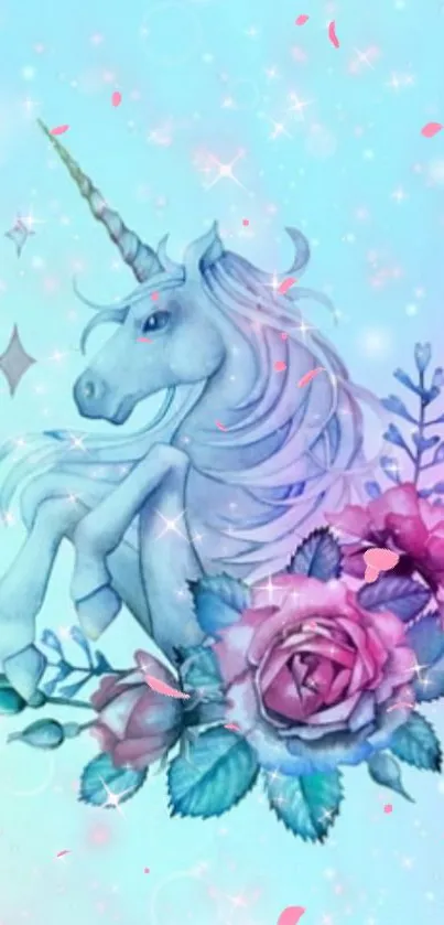 Whimsical unicorn and rose design with pastel colors and sparkles.