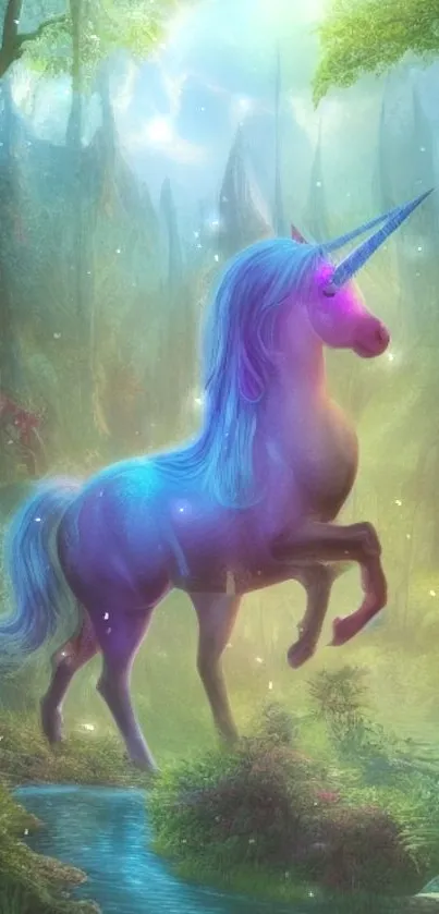 A mystical unicorn in a vibrant, enchanted forest setting.