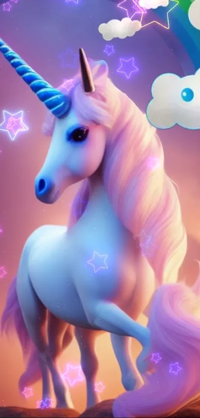 A beautiful unicorn with a pastel rainbow backdrop.