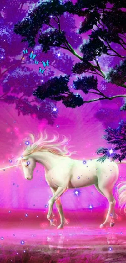 Enchanting unicorn in a magical forest wallpaper.