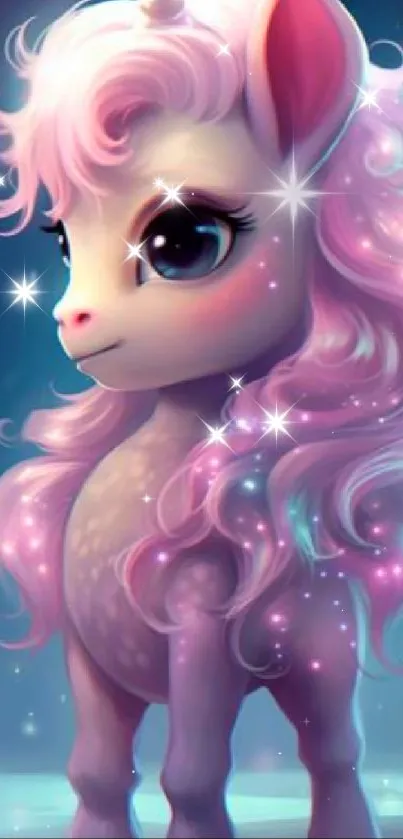 Enchanting unicorn wallpaper with pastel mane and sparkles.