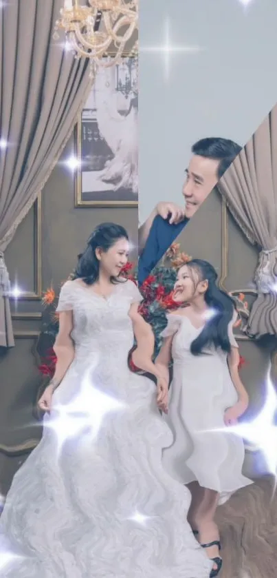 Family wedding portrait with magic effects.