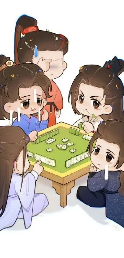 Cute anime characters playing mahjong.