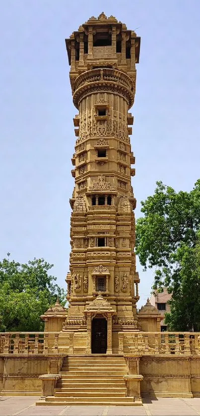 Majestic ancient tower with intricate architectural details standing tall.