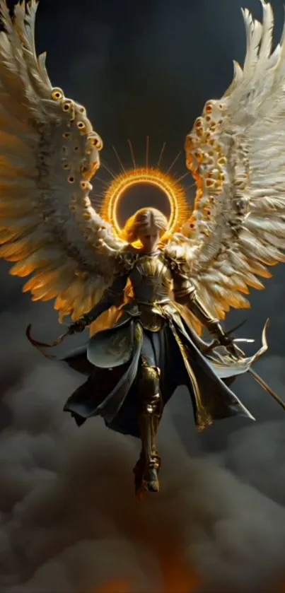 An angelic warrior with golden wings and armor.
