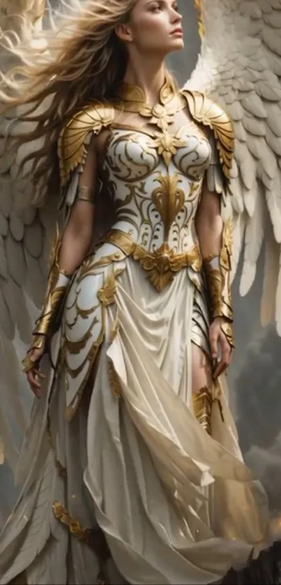 Angelic warrior with wings and ornate armor