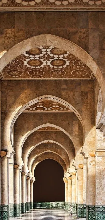 Majestic arched hallway with intricate designs and shadows