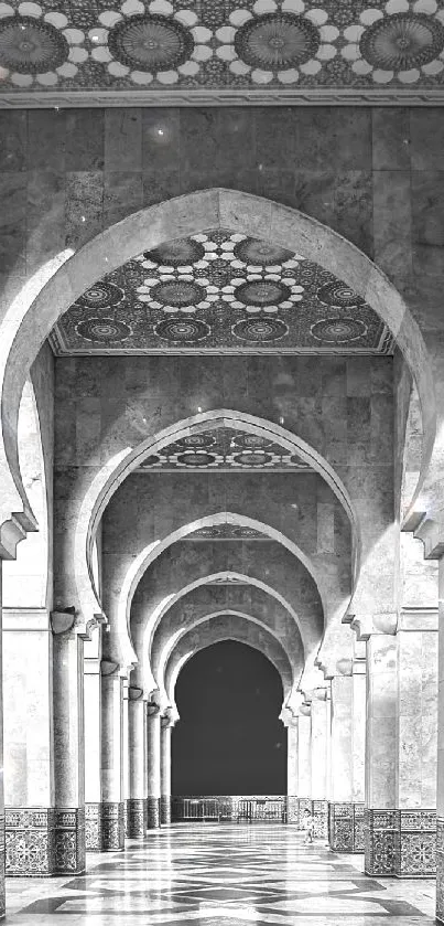 Majestic architectural corridor with intricate archways and tile patterns.