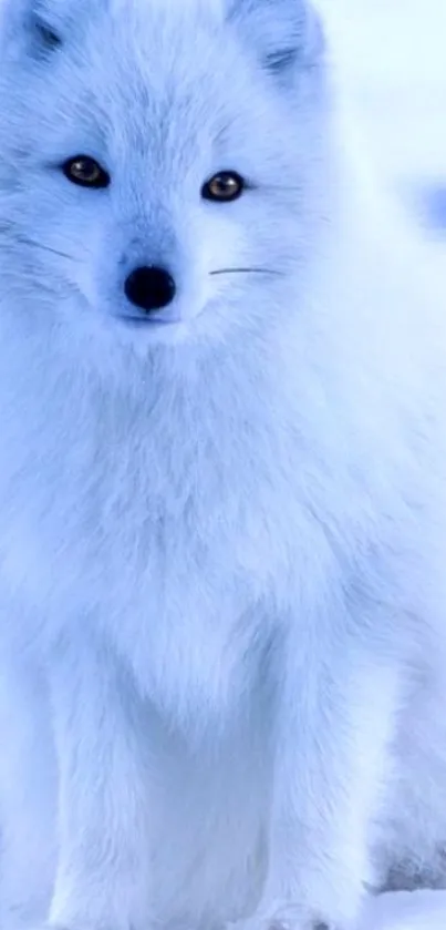 Majestic arctic fox on a snowy blue background.