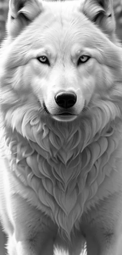 Majestic arctic wolf in a snowy forest mobile wallpaper.