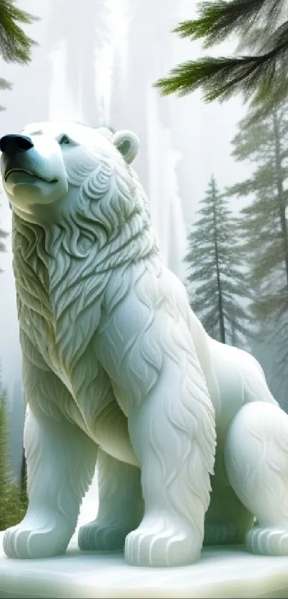 Majestic white bear in a lush forest setting wallpaper.