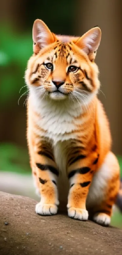 Majestic Bengal cat with striking green eyes and vivid fur pattern on a natural background.