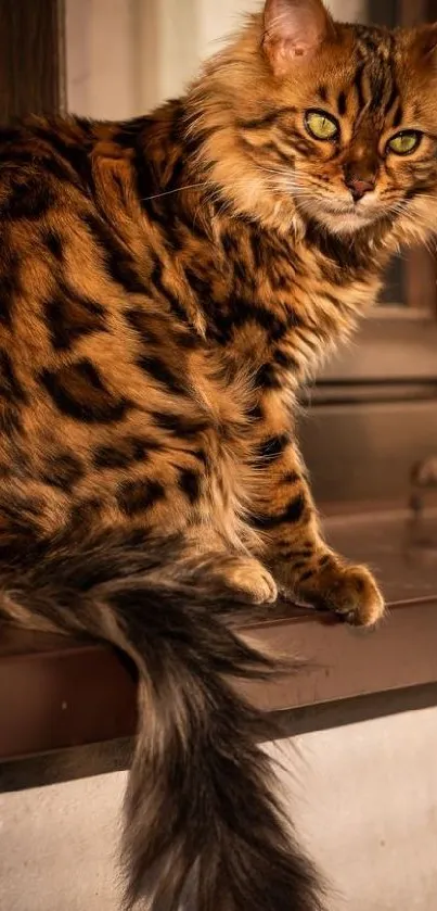 Majestic Bengal cat with striking spotted fur sitting gracefully.