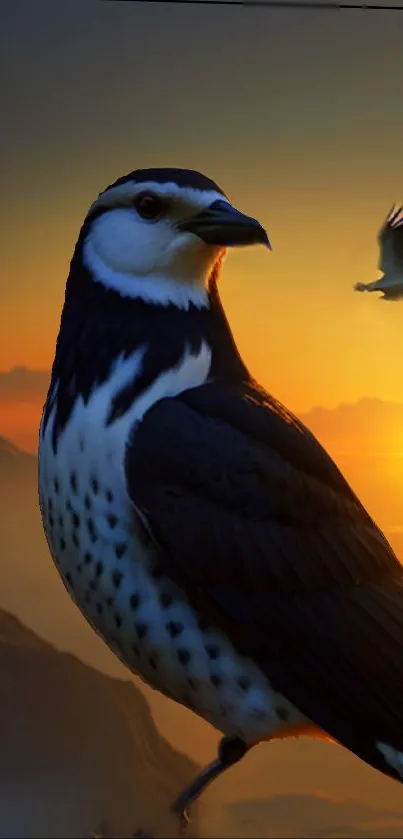 Majestic bird against a vibrant sunset, ideal for mobile wallpaper.