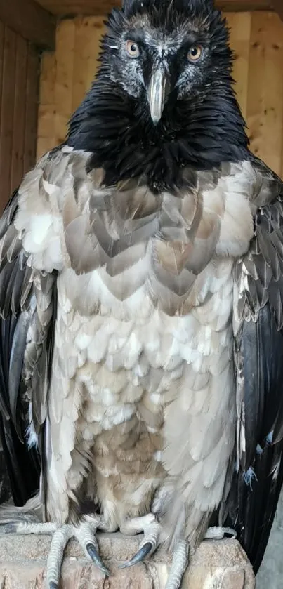 A regal bird of prey with detailed feather patterns sitting majestically.