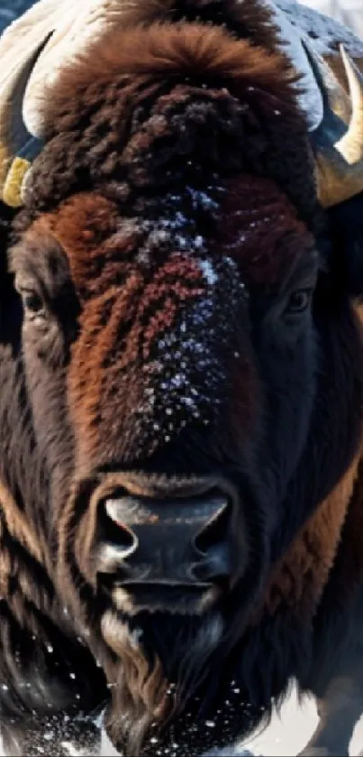 Majestic bison moving through snowy landscape, capturing nature's raw beauty.