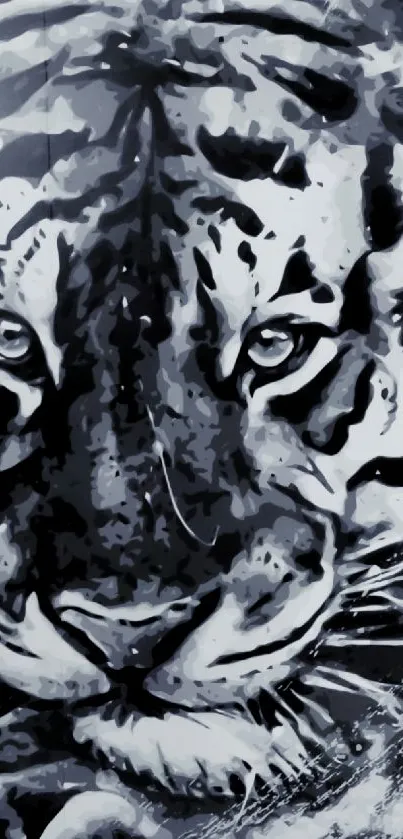 Black and white artistic tiger face wallpaper for mobile.