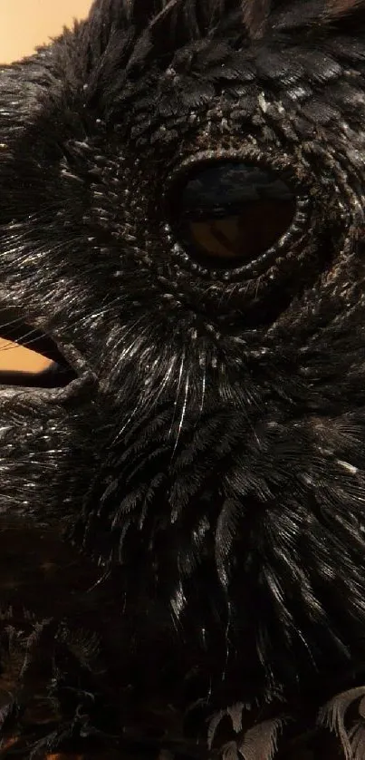 Close-up of a majestic black bird with detailed feathers.
