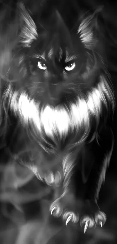 Majestic black and white cat illustration for mobile wallpaper.