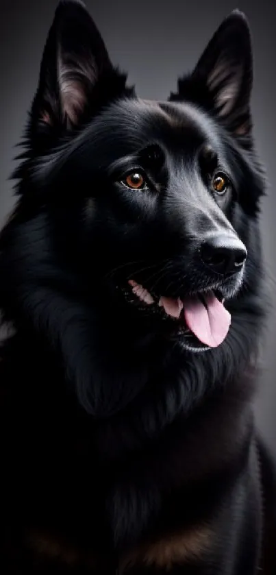 Majestic black dog portrait wallpaper with striking features.