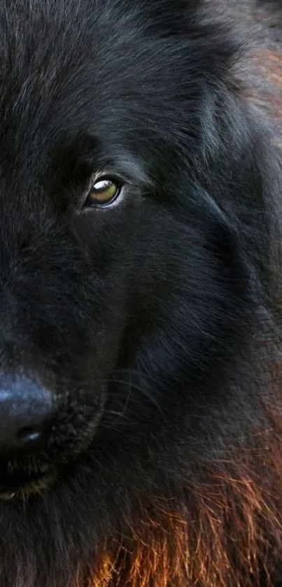 Majestic black dog with a captivating gaze and rich fur tones.