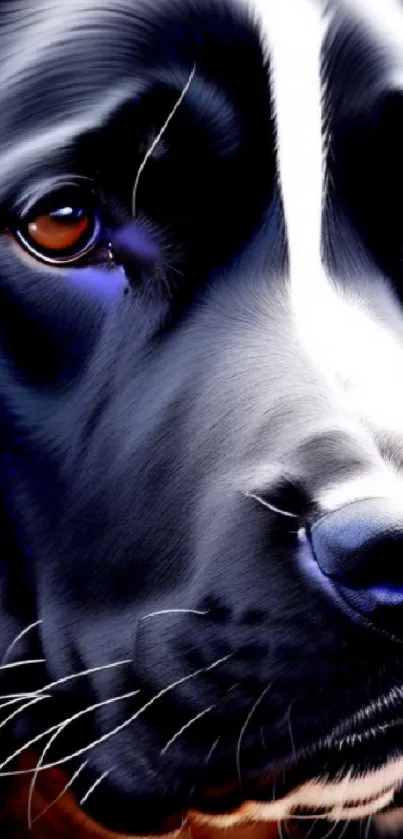 Close-up of a majestic black dog with intense eyes, perfect for mobile wallpaper.