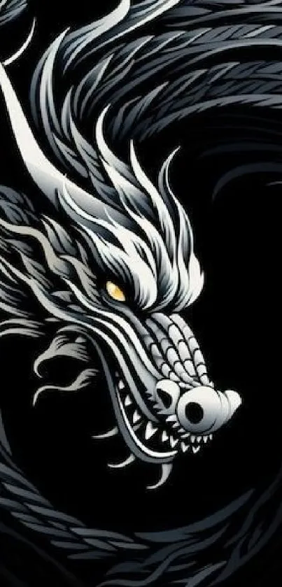 Intricate black dragon artwork with a bold and mystical design.