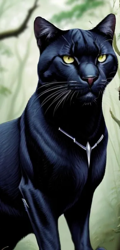 Majestic black panther in a lush jungle setting.