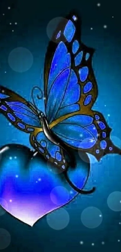 Blue butterfly with heart wallpaper design.