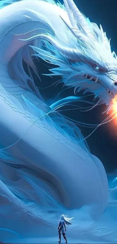 Majestic blue dragon art with flowing details and mystical ambiance.