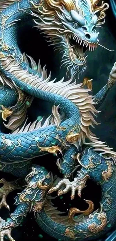 Majestic blue dragon art wallpaper with intricate details and vibrant colors.