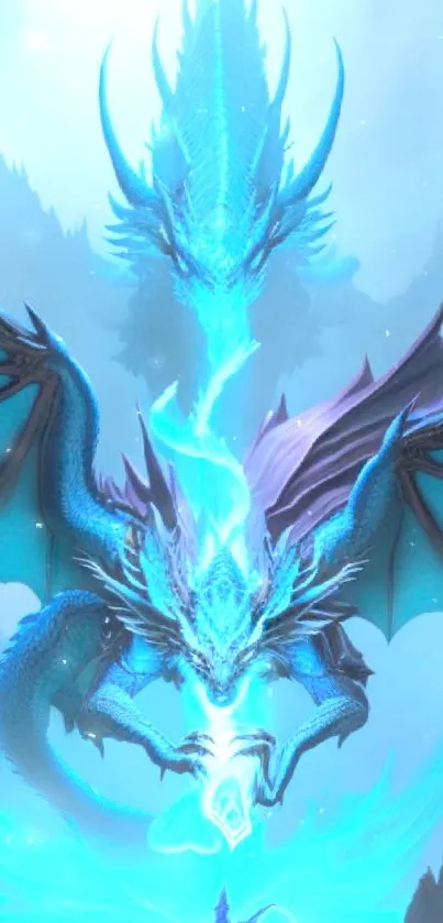 Majestic blue dragon in a fantasy scene with vibrant energy and mystical aura.