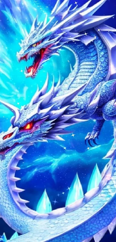 Majestic blue dragon in a celestial fantasy setting.