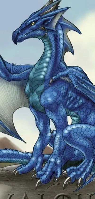 Majestic blue dragon in fantasy artwork.