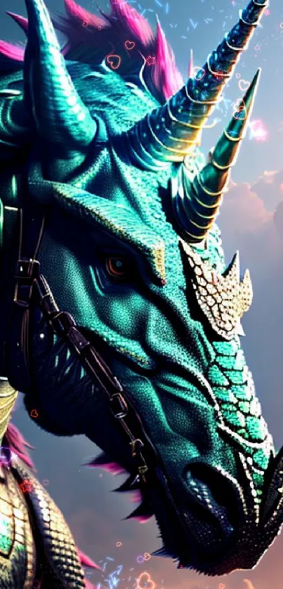 Detailed blue dragon with vibrant colors in fantasy wallpaper.