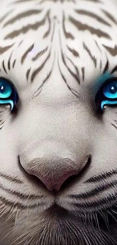 Majestic white tiger with piercing blue eyes, captivating wildlife art.